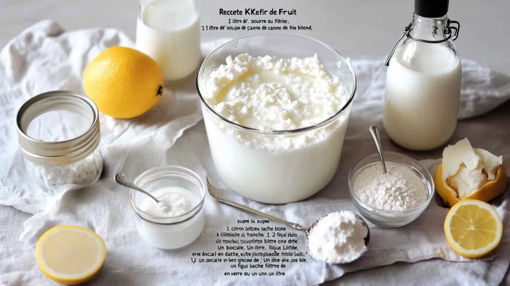 Bocal de kéfir de fruit fermenté maison avec figue, citron et grains de kéfir