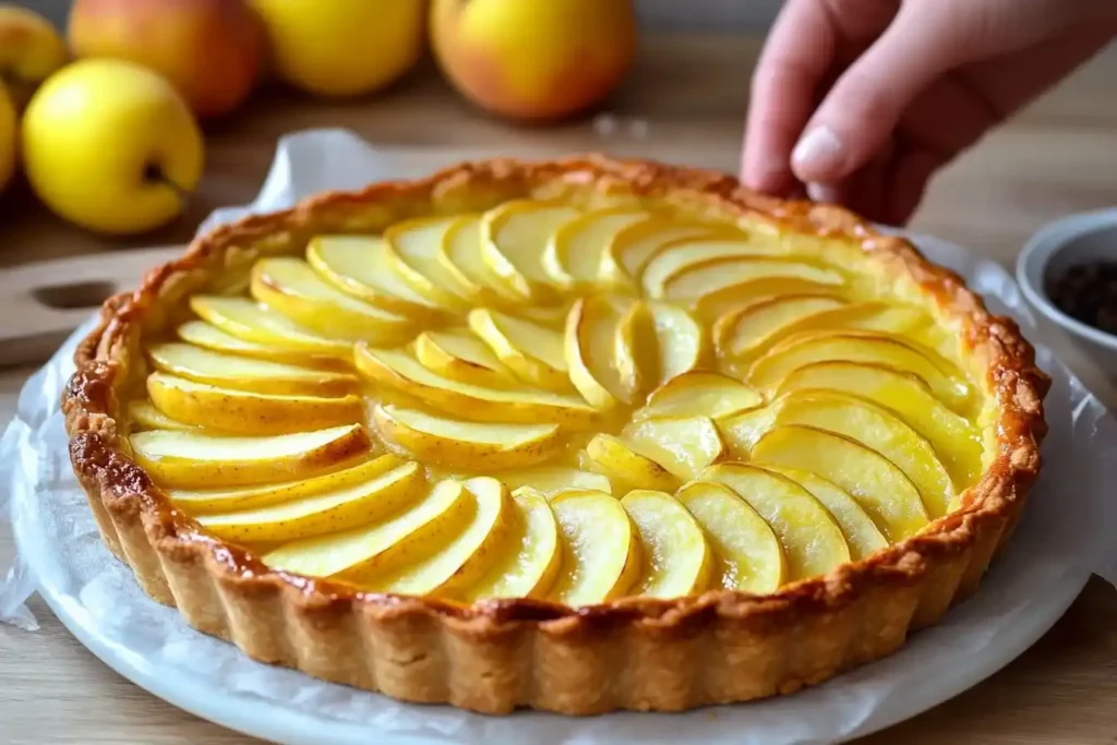 Tarte fine aux pommes dorée et croustillante sortie du four 2