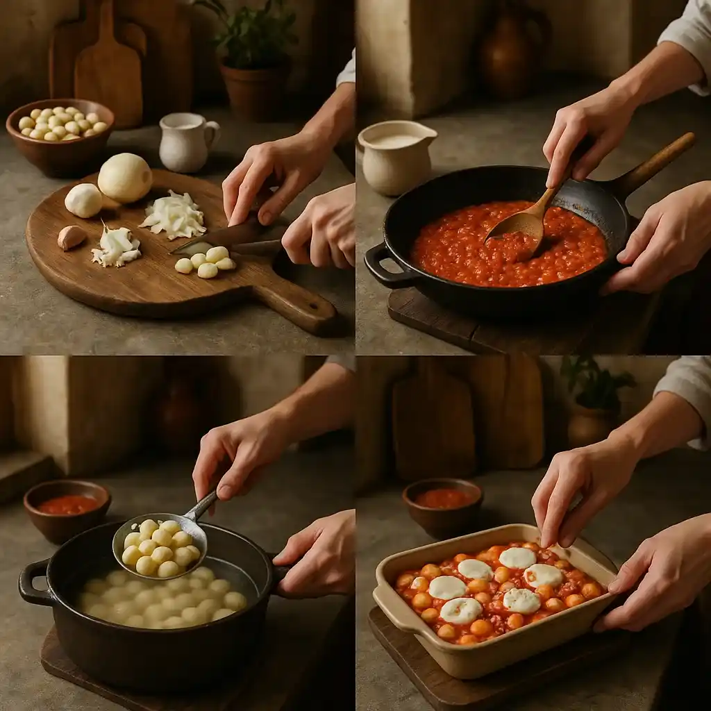 Gratin de gnocchi fondant avec fromage doré et sauce tomate crémeuse