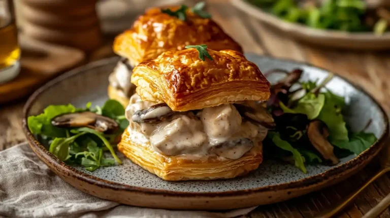 Recette Bouchée à la reine traditionnelle garnie de volaille et champignons dans une sauce crémeuse, servie chaude