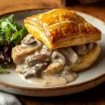 Recette Bouchée à la reine traditionnelle garnie de volaille et champignons dans une sauce crémeuse, servie chaude