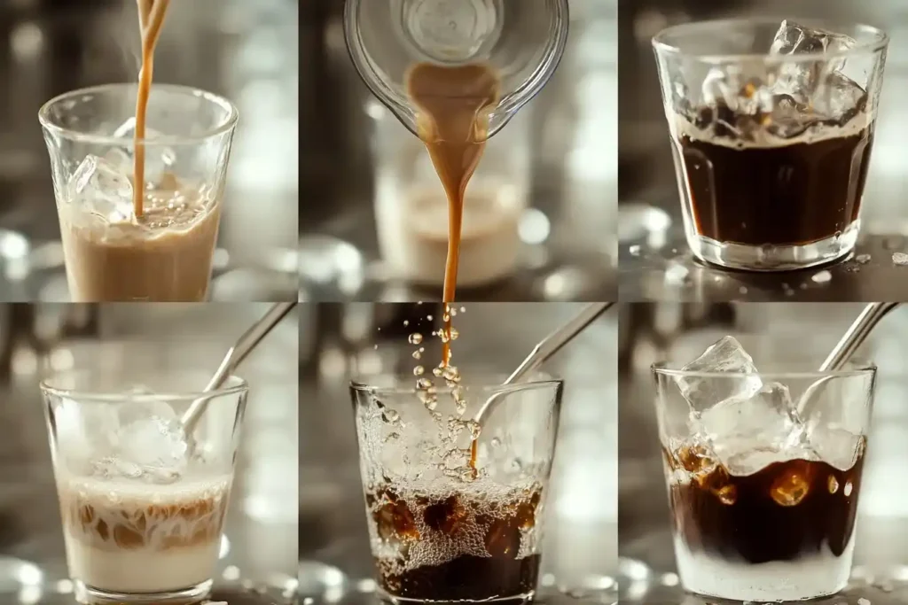 Café glacé rafraîchissant servi dans un verre transparent avec glaçons et paille