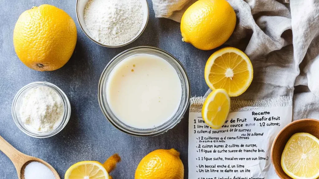Bocal de kéfir de fruit fermenté maison avec figue, citron et grains de kéfir