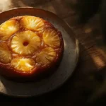 Gâteau à l’ananas caramélisé fait maison, présenté sur une assiette rustique