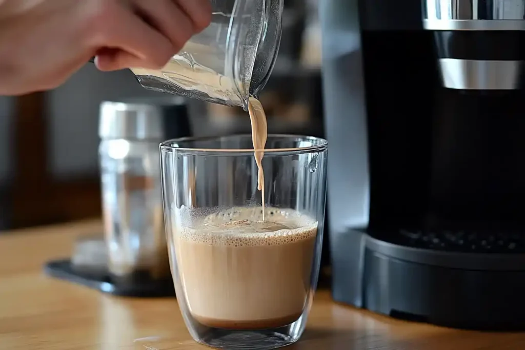 Café glacé rafraîchissant servi dans un verre transparent avec glaçons et paille