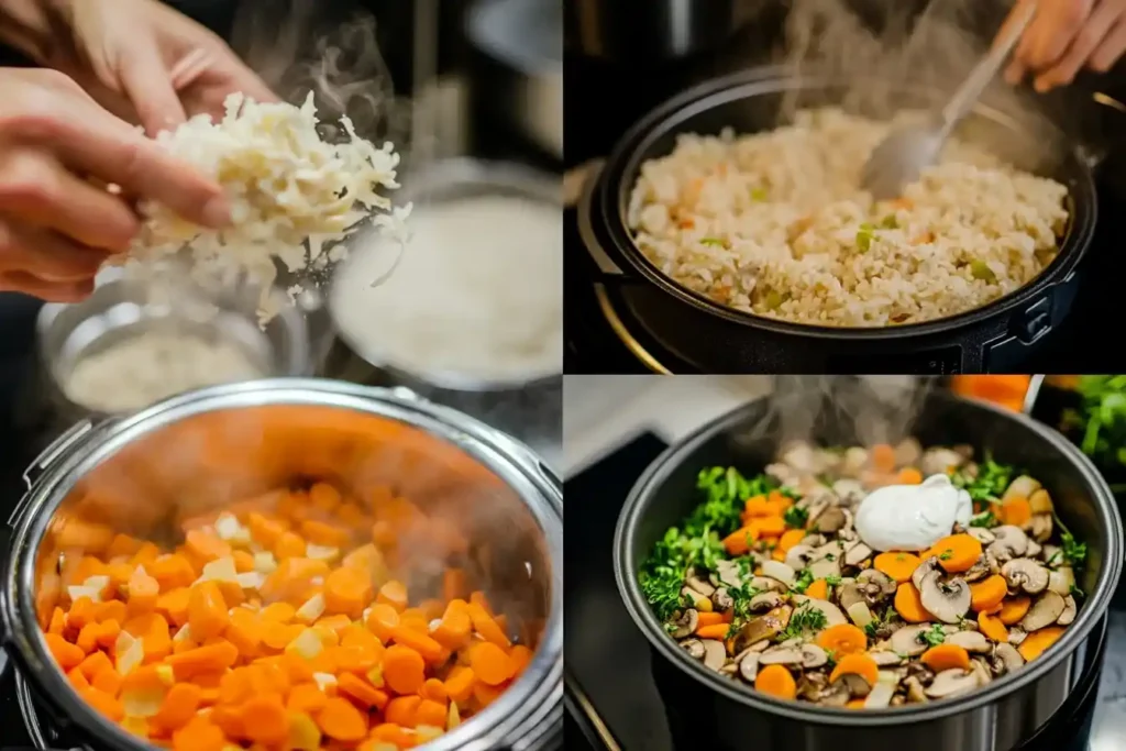 Blanquette de Poulet Cookeo servie dans une assiette creuse avec riz et persil