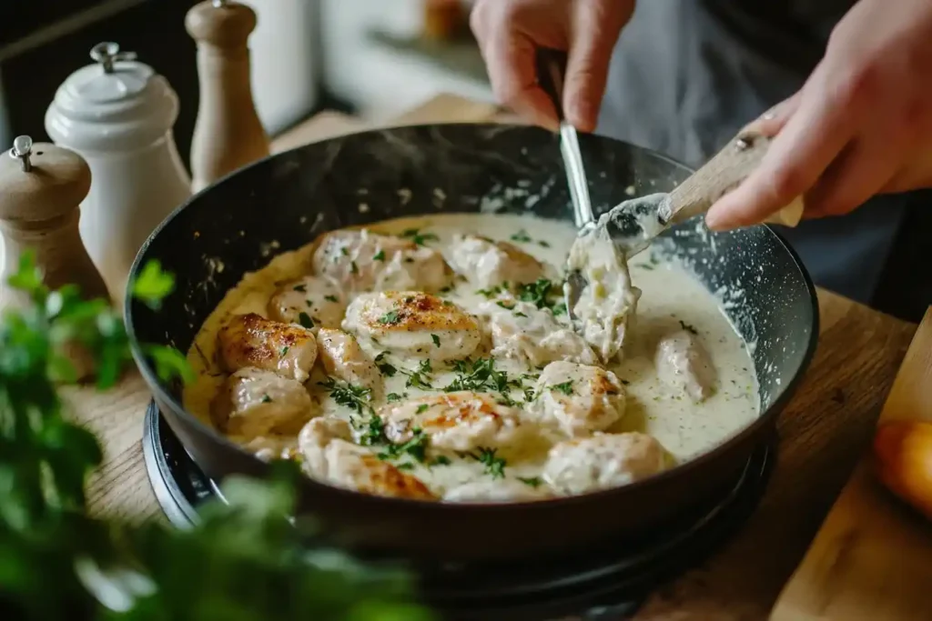 Poulet à la crème onctueux et savoureux, recette facile maison 3