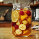 Bocal de kéfir de fruit fermenté maison avec figue, citron et grains de kéfir