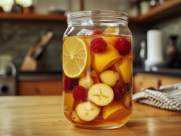 Bocal de kéfir de fruit fermenté maison avec figue, citron et grains de kéfir