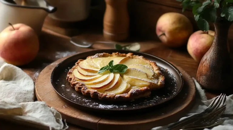 Tarte fine aux pommes dorée et croustillante sortie du four