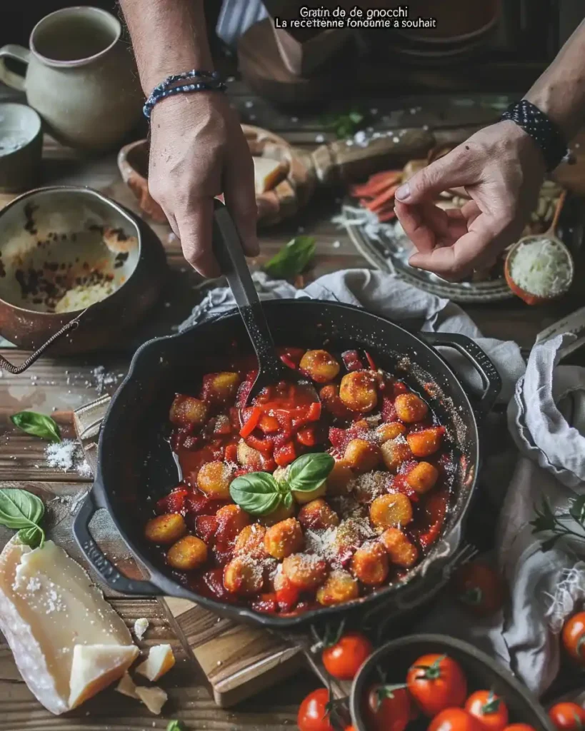 Gratin de gnocchi fondant avec fromage doré et sauce tomate crémeuse